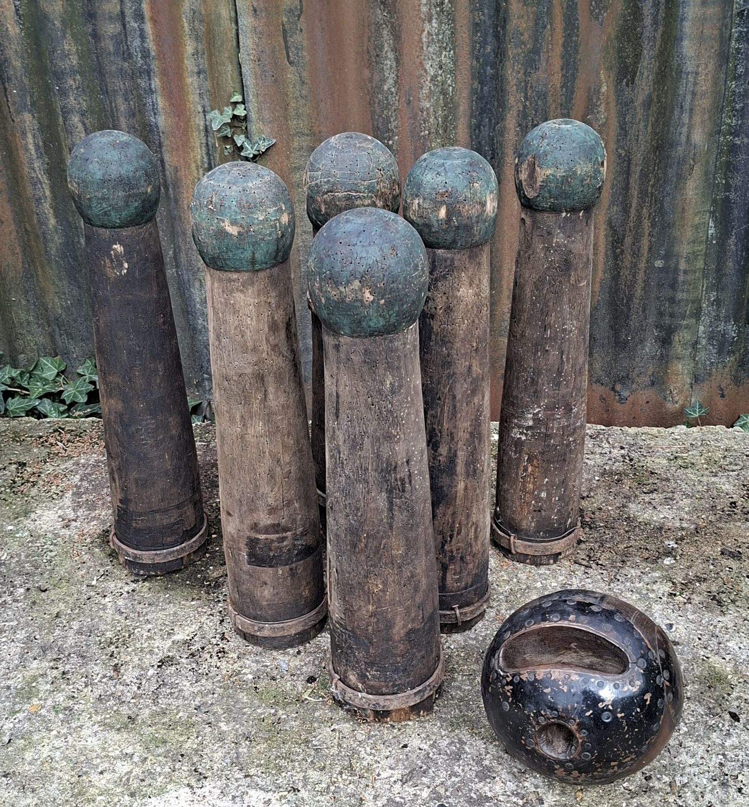 A Rare Set Of French 'Jeu De Quilles' Skittles And Ball 19th Century photo Garden Decor