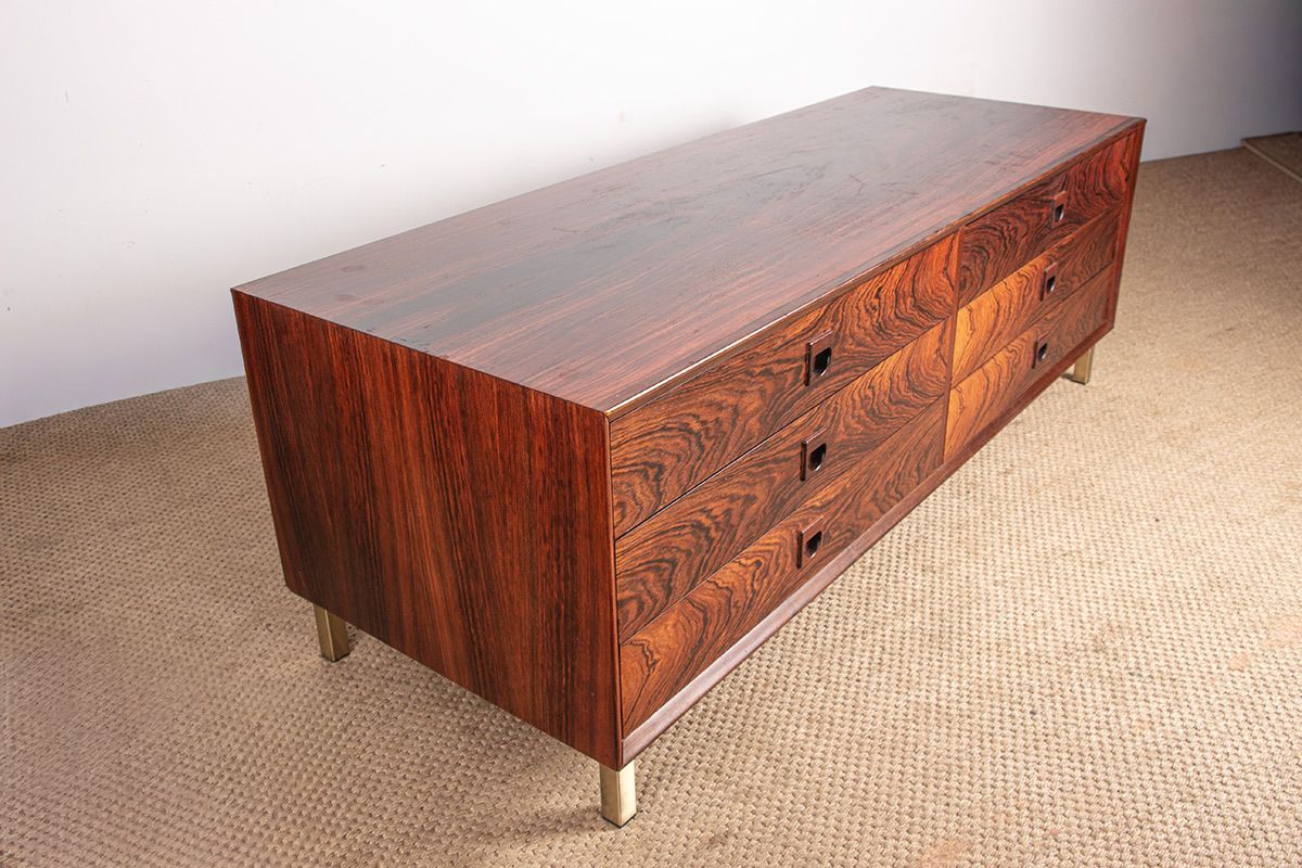 1900.0 Commode danoise basse en palissandre, 6 tiroirs, par Erik Brouer, 1960. photo