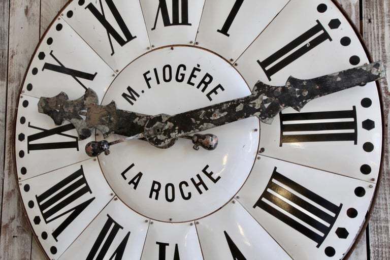 Large French Turn Of The Century White Enamelled Clock Face From La Roche photo for sale