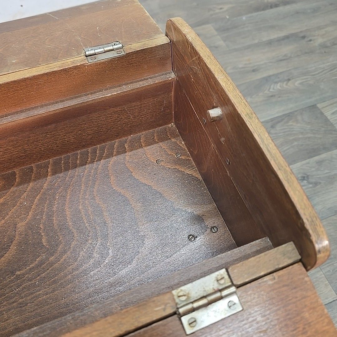 Home Decor Vintage Sewing Box Wooden Atomic Craft Storage Tapered Legs Mid Century Retro photo