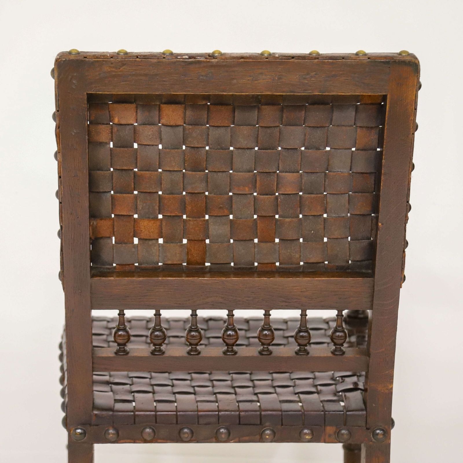 photo furniture Very Decorative Pair Of 19th Century Carolean Style Oak And Woven Leather Armchairs