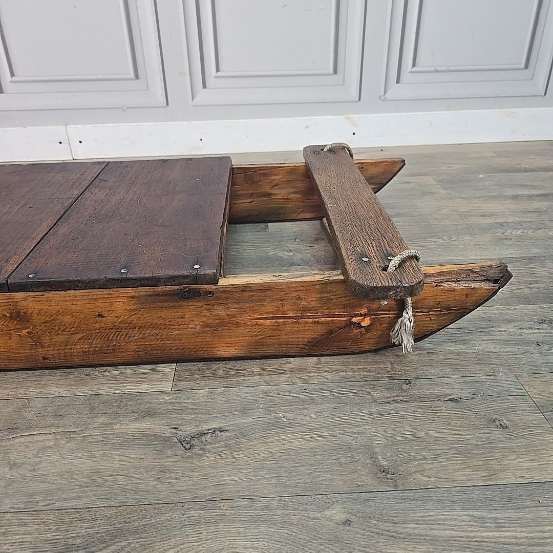 Furniture Antique Wooden Sledge Sleigh Rustic Decorative Garden Display Wall Shelf Vintage photo