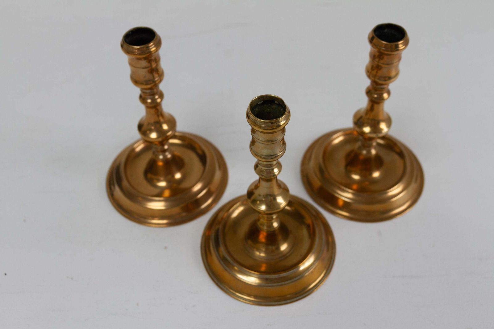 Antique Danish "Næstved" Brass Candlesticks Circa 1780. Set Of 3. photo Home Decor