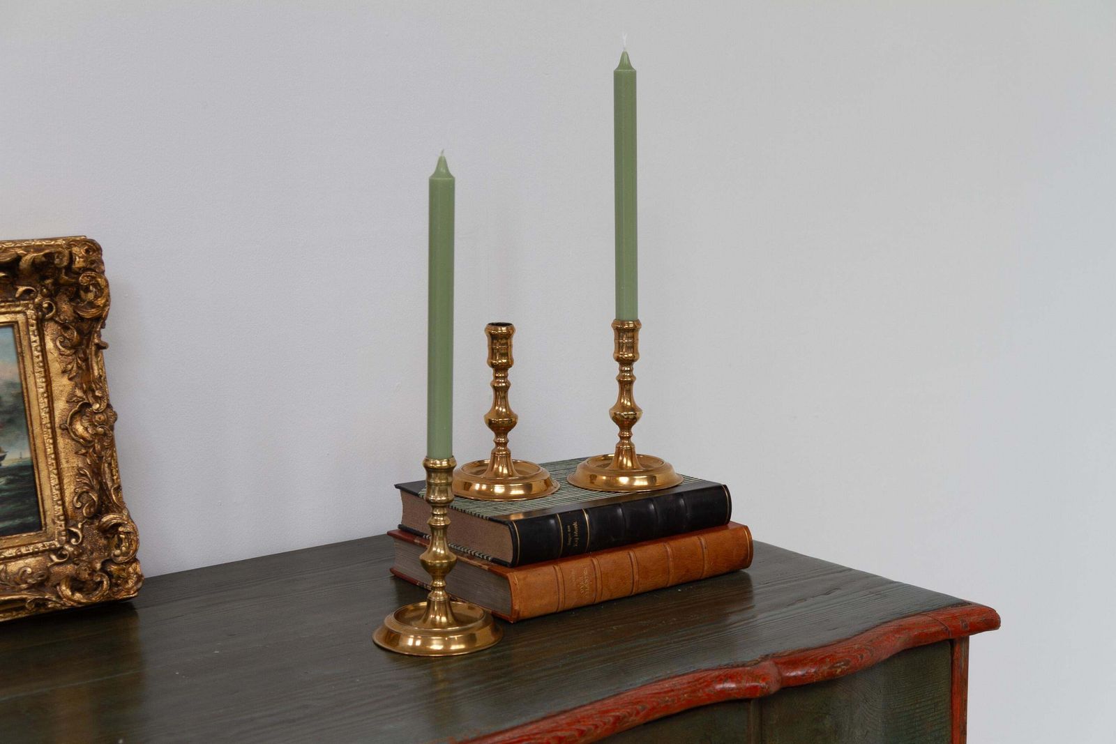 photo for sale Antique Danish "Næstved" Brass Candlesticks Circa 1780. Set Of 3.