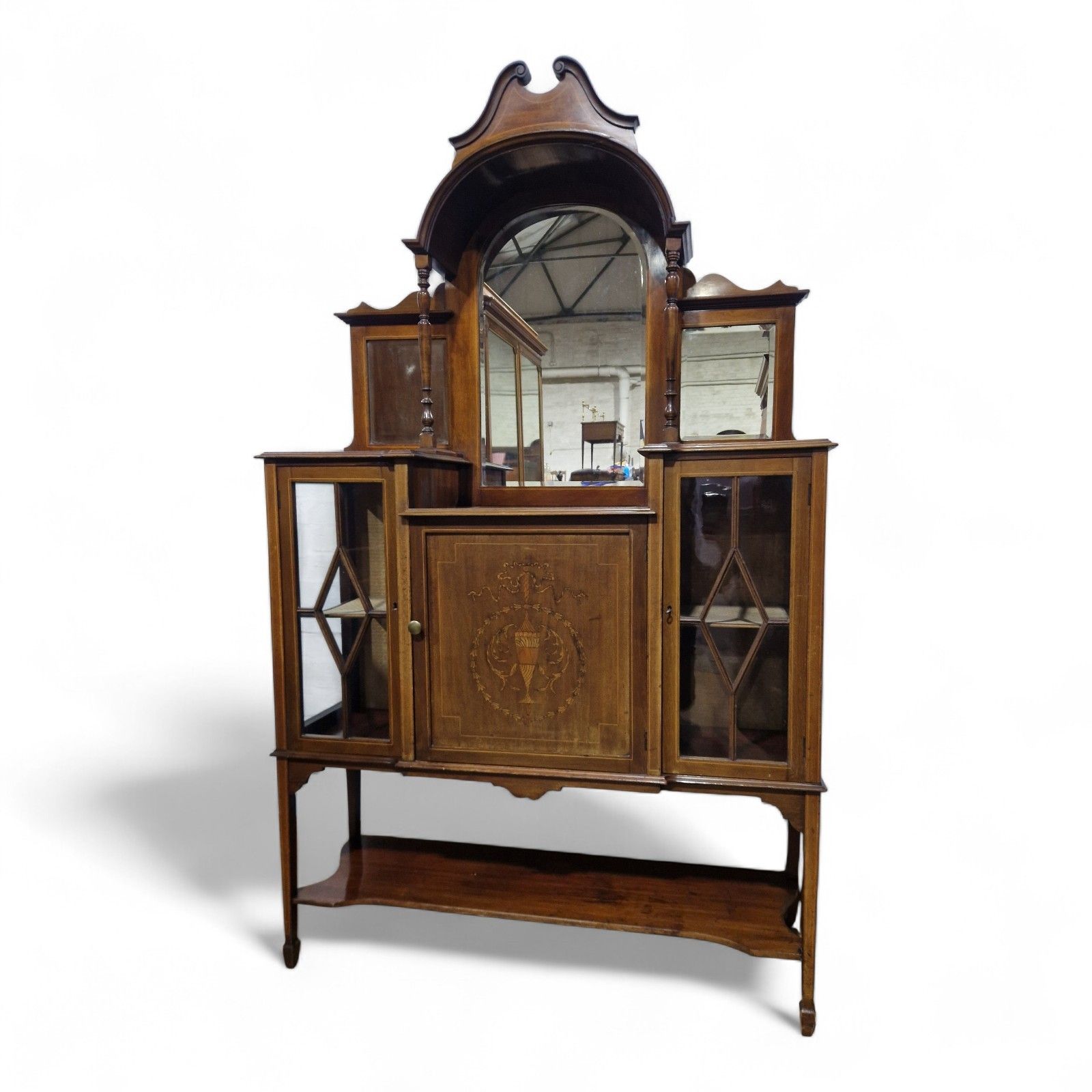 Edwardian Display Cabinet Glazed Inlaid Mahogany China Cabinet With Mirror Back photo Furniture