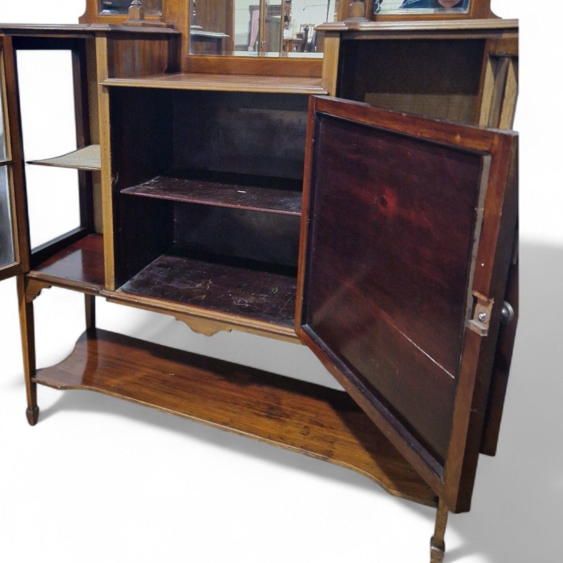 Edwardian Display Cabinet Glazed Inlaid Mahogany China Cabinet With Mirror Back photo vintage