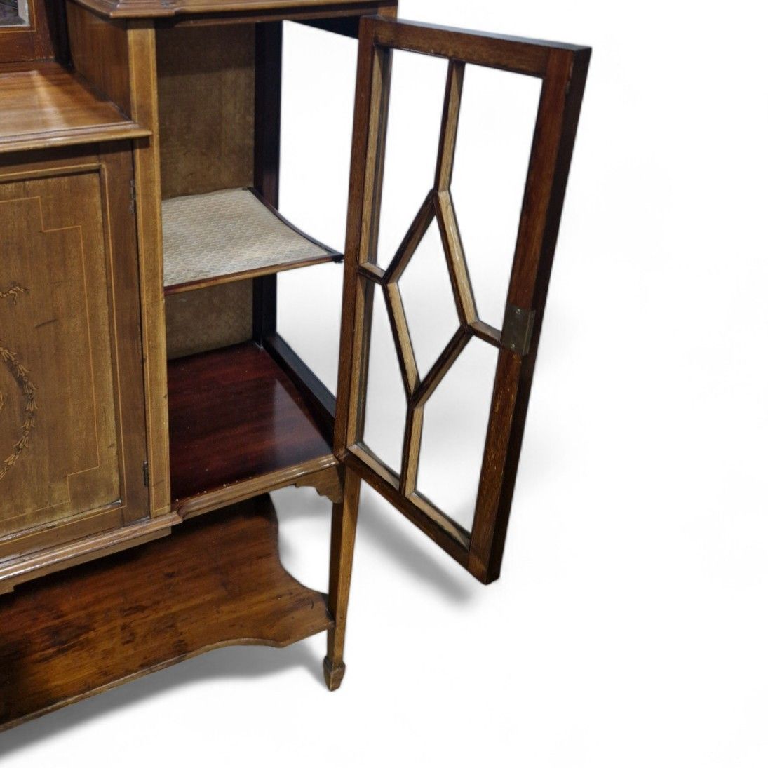 photo for sale Edwardian Display Cabinet Glazed Inlaid Mahogany China Cabinet With Mirror Back