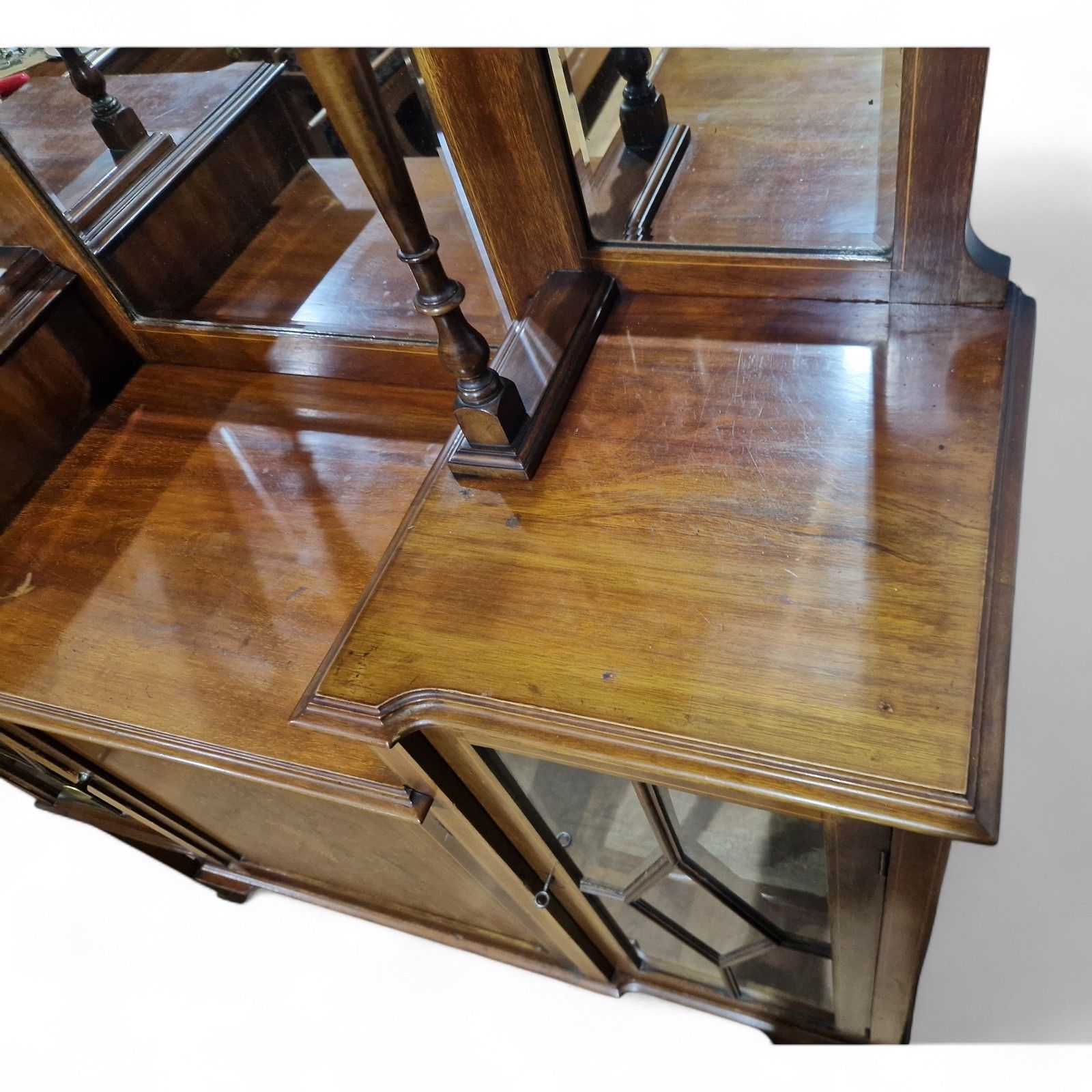 475.0 Edwardian Display Cabinet Glazed Inlaid Mahogany China Cabinet With Mirror Back photo