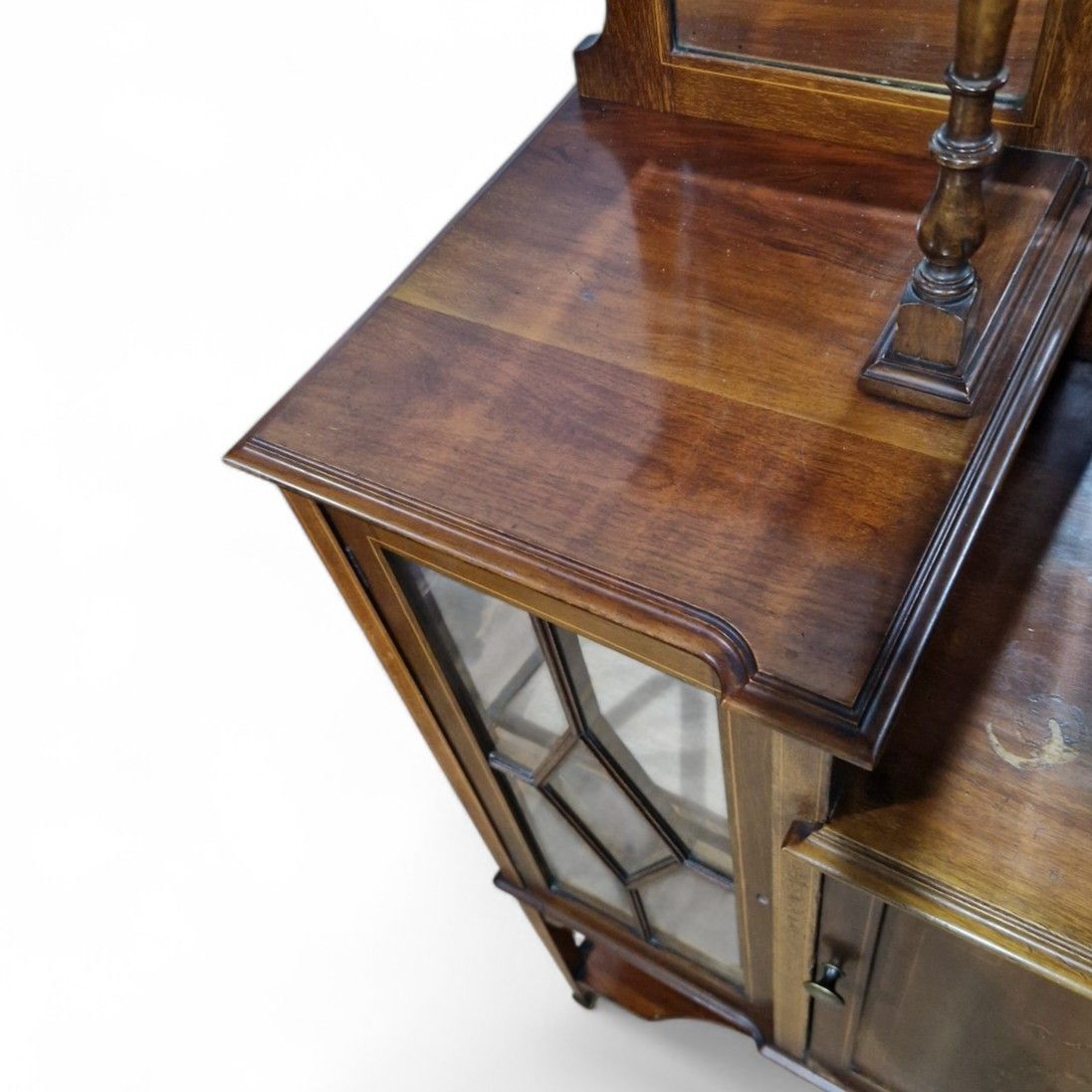 photo vinterior Edwardian Display Cabinet Glazed Inlaid Mahogany China Cabinet With Mirror Back