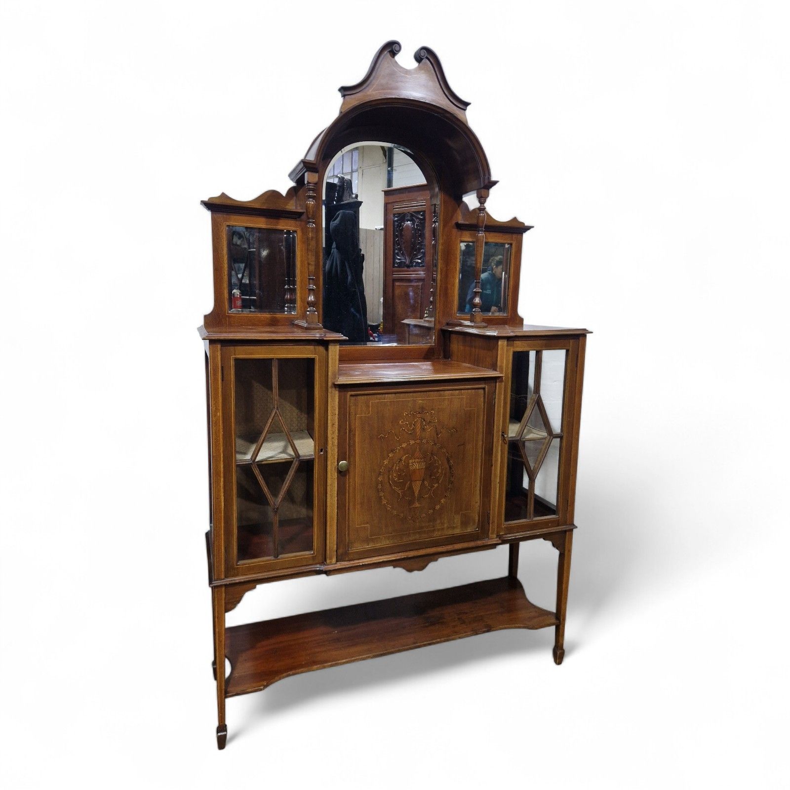 photo buy Edwardian Display Cabinet Glazed Inlaid Mahogany China Cabinet With Mirror Back