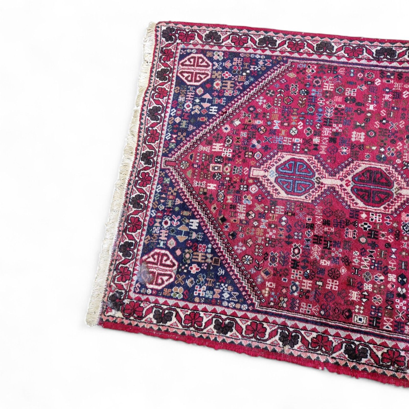 Traditional Dark Red Tribal Rug Red Geometric Pattern Bordered Wool Carpet 198cm photo 125.0