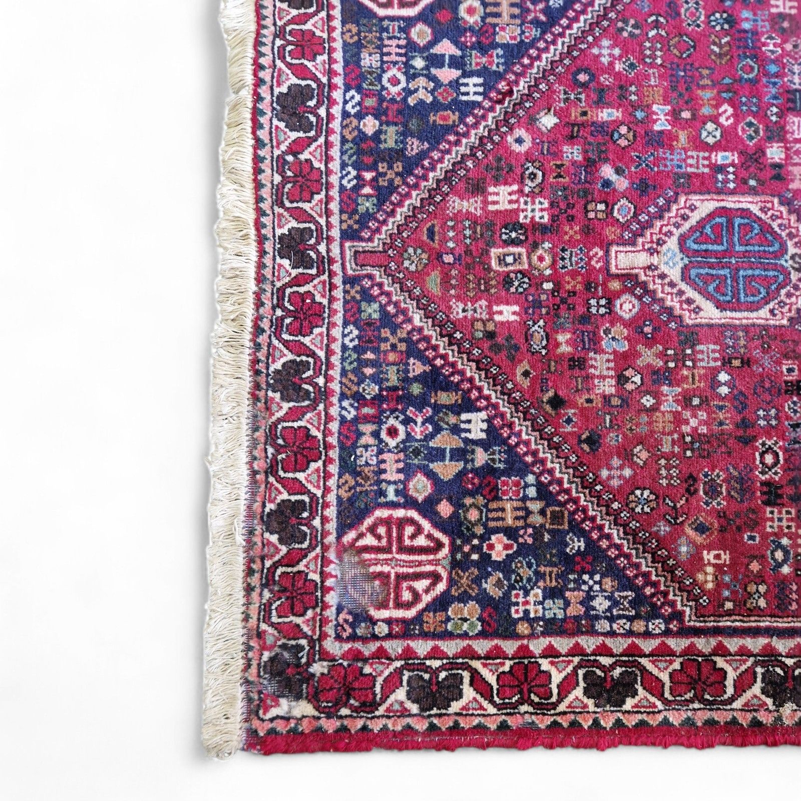 Traditional Dark Red Tribal Rug Red Geometric Pattern Bordered Wool Carpet 198cm photo vinterior