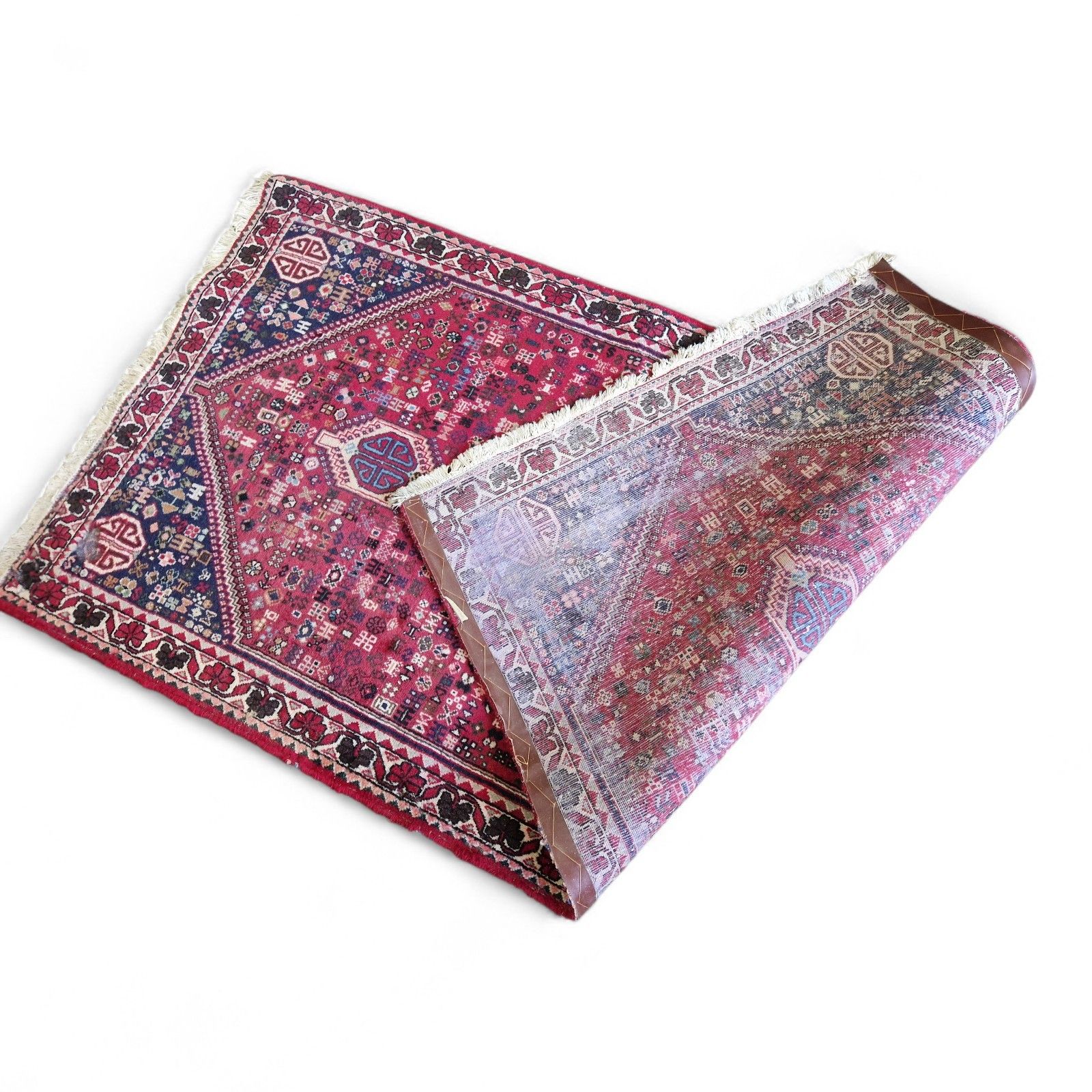 Traditional Dark Red Tribal Rug Red Geometric Pattern Bordered Wool Carpet 198cm photo vintage