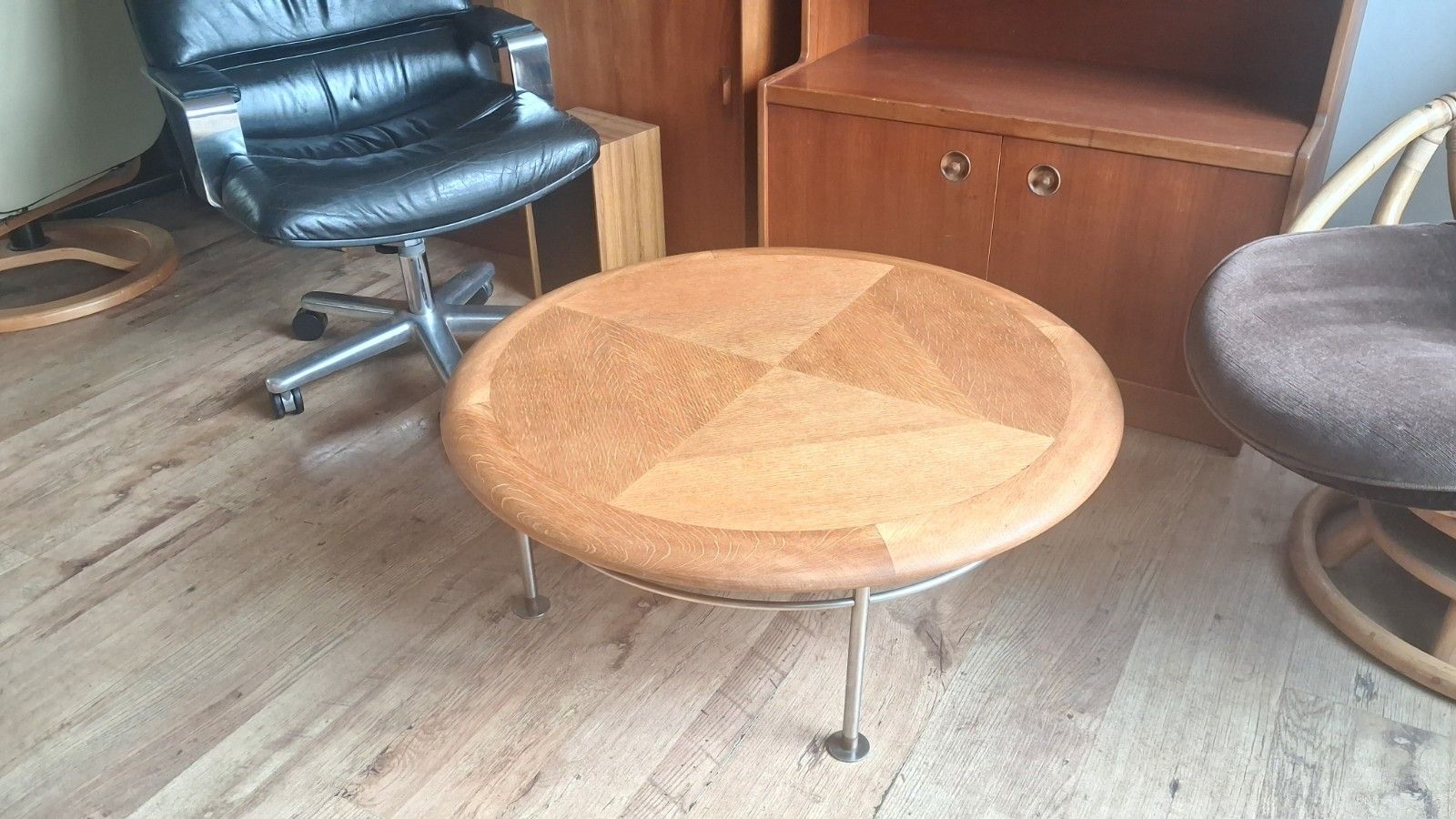 Modernist /Bauhaus Mid Century  Oak And Industrial Metal Drinks/Coffee Table photo buy