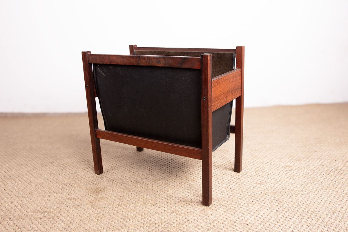 Home Decor Danish Magazine Rack In Rosewood And Leather, 1960. photo