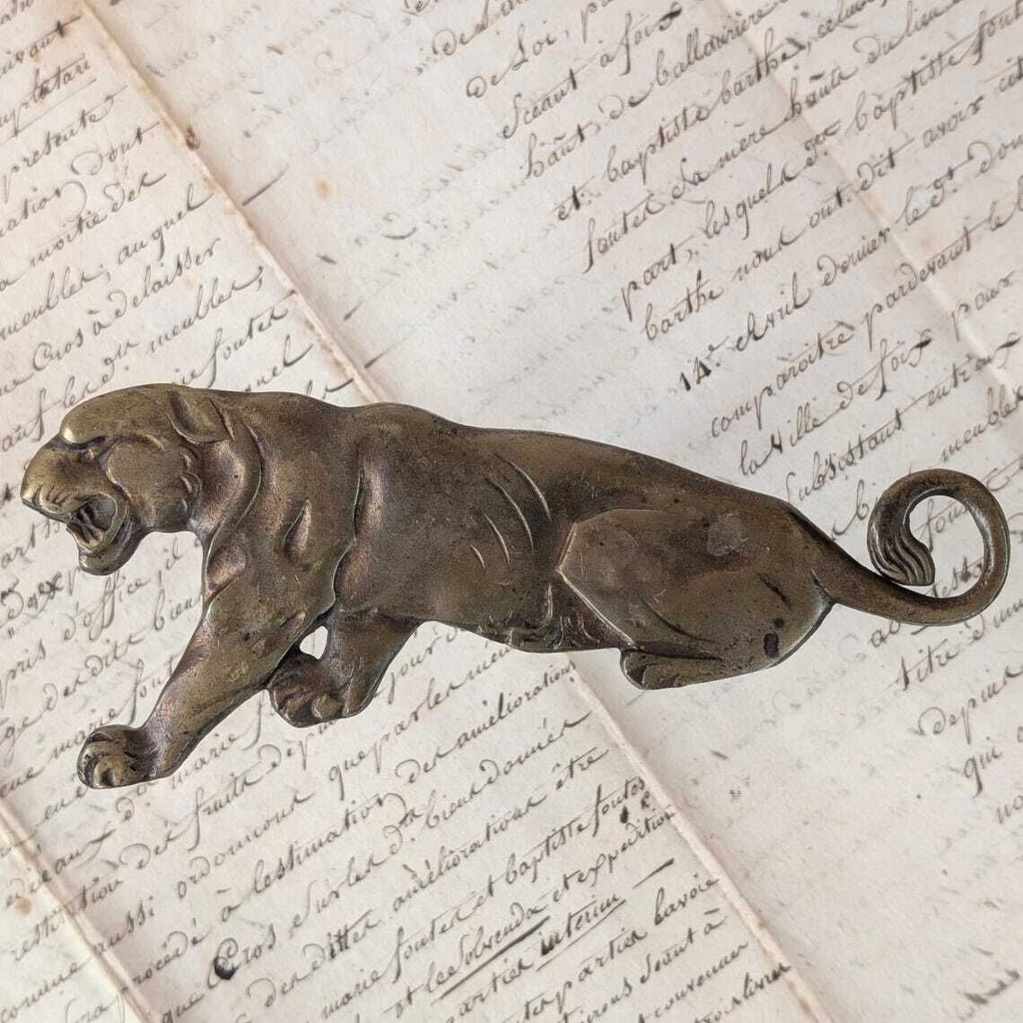 Art Deco Bronze Panther Mount Salvaged Antique French Clock Part 1930s Metal Feline Figure Restorer Supply Big Cat photo furniture