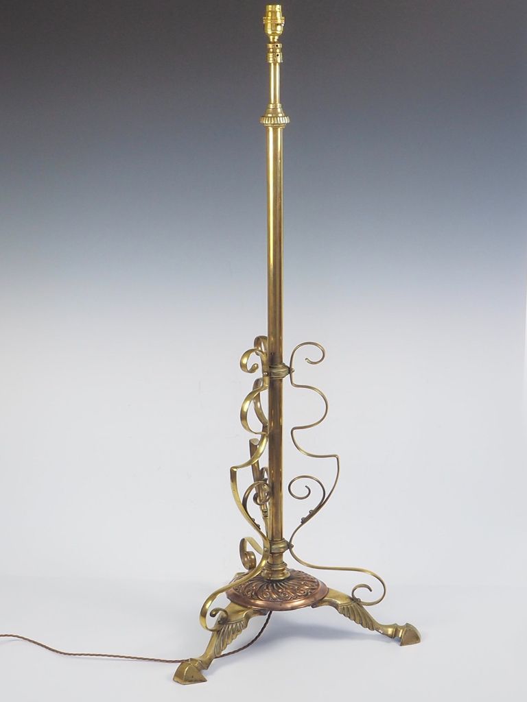 Antique Brass And Copper Rise & Fall Floor Standard Lamp photo vinterior