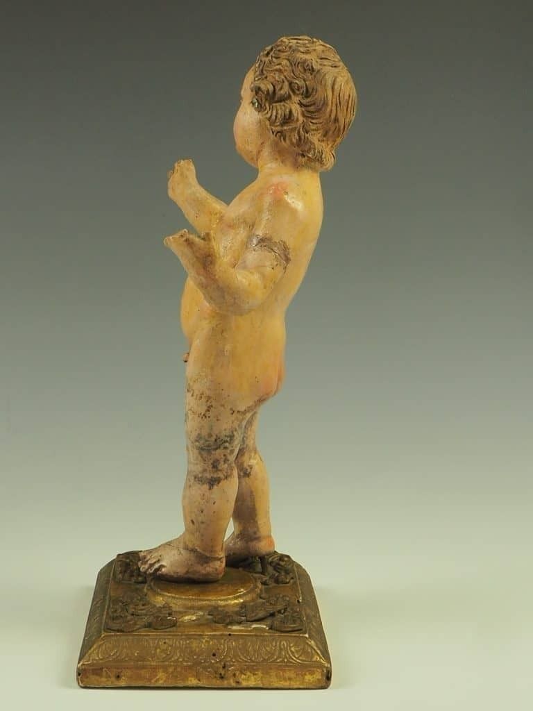 Antique Polychrome Terracotta Jesus Child Putto Figure photo Home Decor