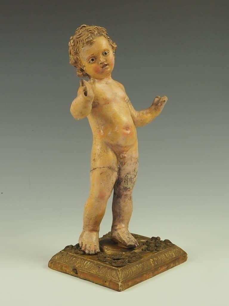 Antique Polychrome Terracotta Jesus Child Putto Figure photo vinterior