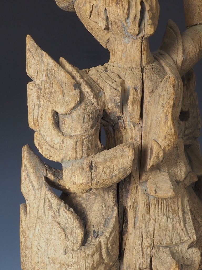 photo for sale Antique Carved Thai Wooden Sculpture Of A Dancing Apsara