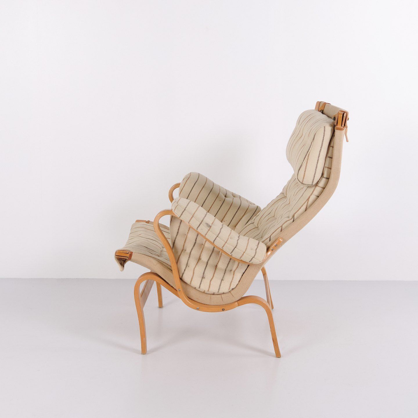 Bruno Mathsson Pernilla Armchair Model 69 In Striped Fabric For Dux, 1960s photo furniture