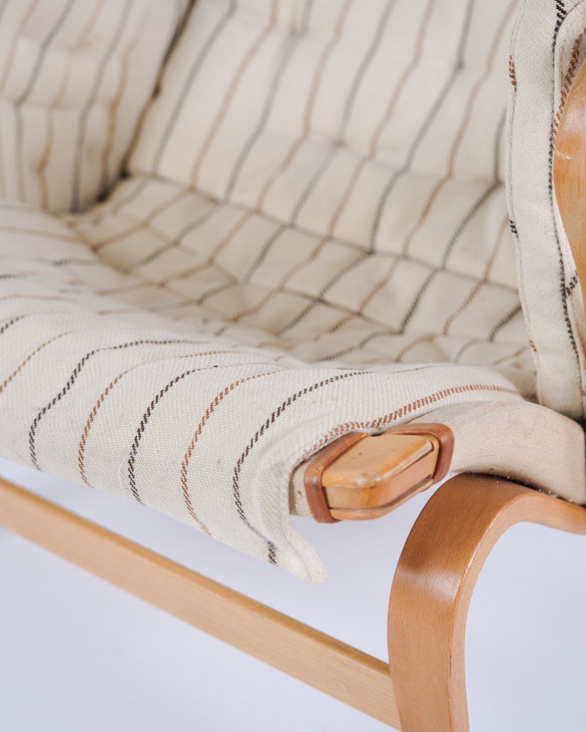 Bruno Mathsson Pernilla Armchair Model 69 In Striped Fabric For Dux, 1960s photo vintage