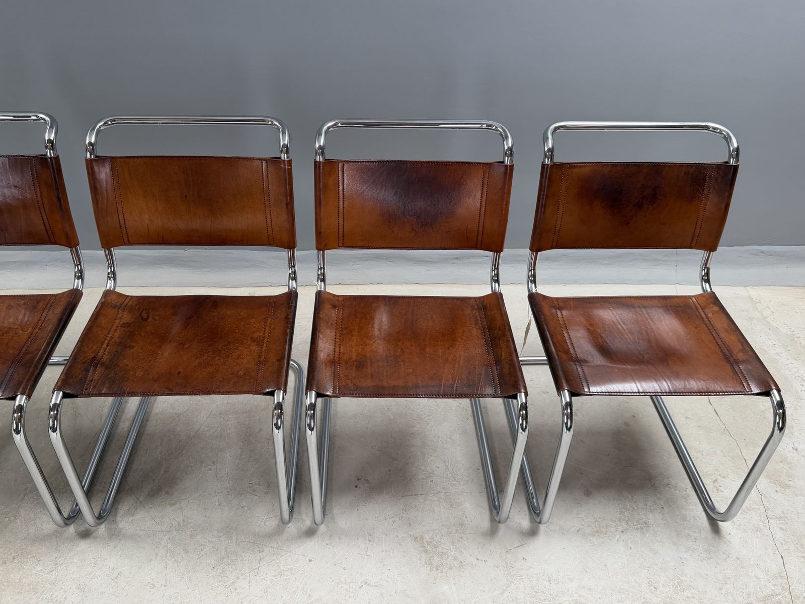 6 Dining Chairs Mart Stam Marcel Breuer S33 Set Of Six Fasem Chrome Tan Brown Cognac Leather Cantilever Bauhaus 6 Mid Century Dining Chairs photo 5995.0