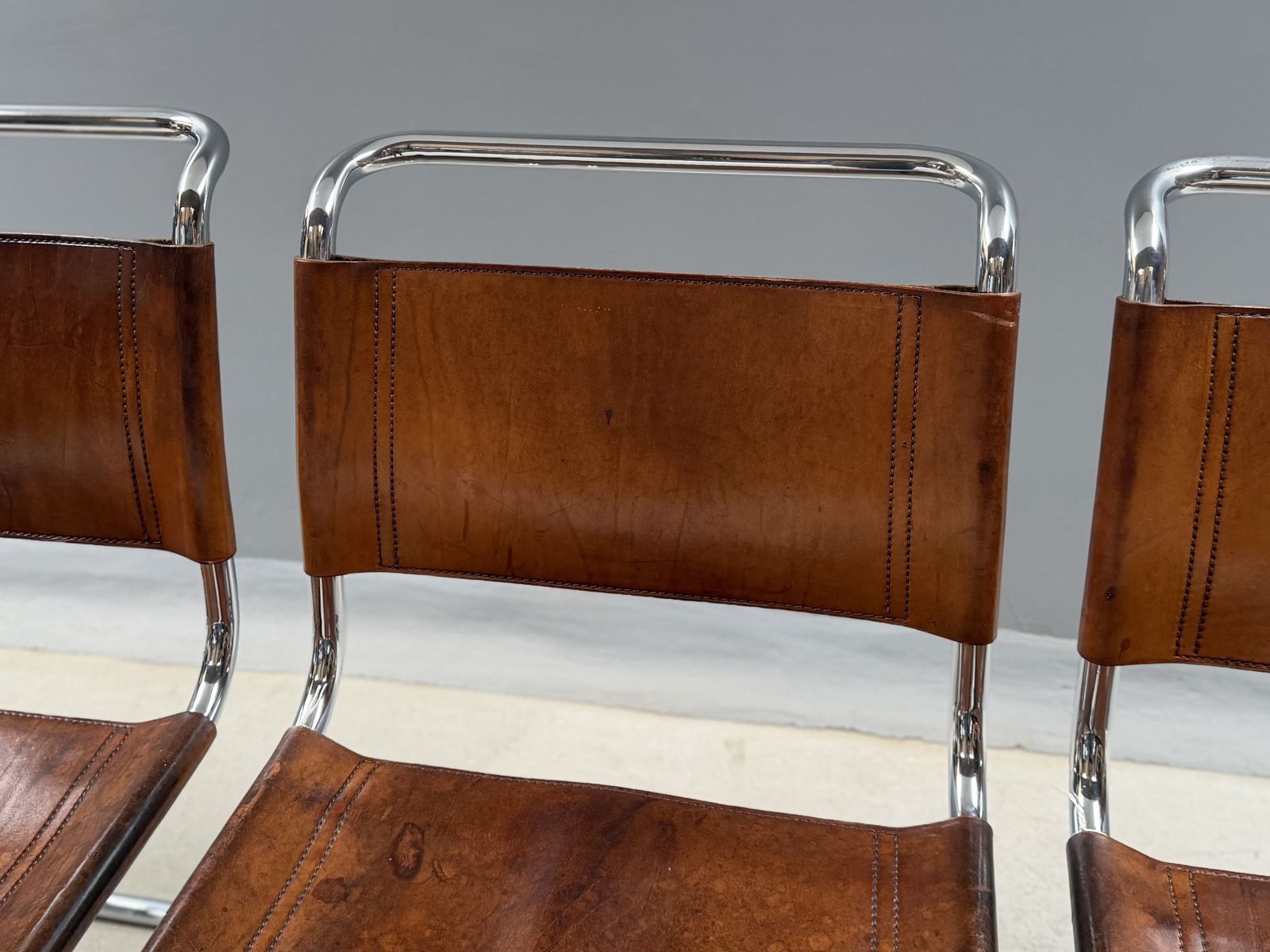 6 Dining Chairs Mart Stam Marcel Breuer S33 Set Of Six Fasem Chrome Tan Brown Cognac Leather Cantilever Bauhaus 6 Mid Century Dining Chairs photo vintage