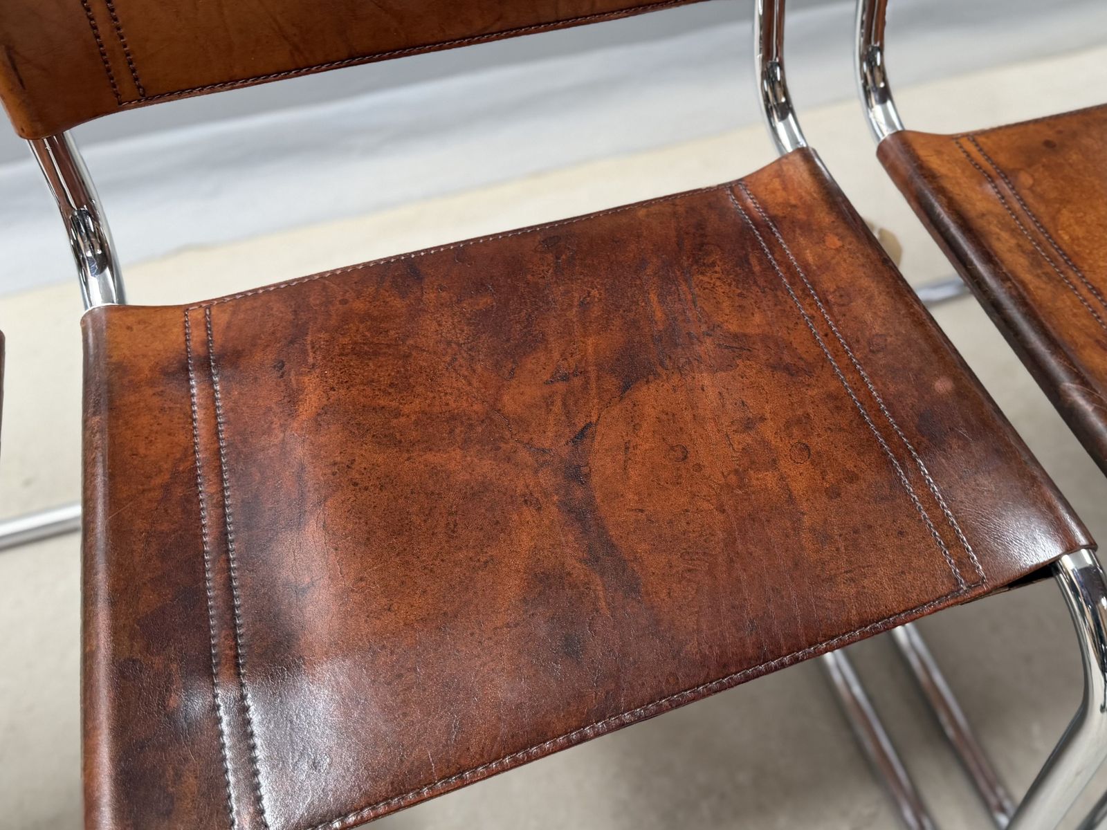 photo buy 6 Dining Chairs Mart Stam Marcel Breuer S33 Set Of Six Fasem Chrome Tan Brown Cognac Leather Cantilever Bauhaus 6 Mid Century Dining Chairs