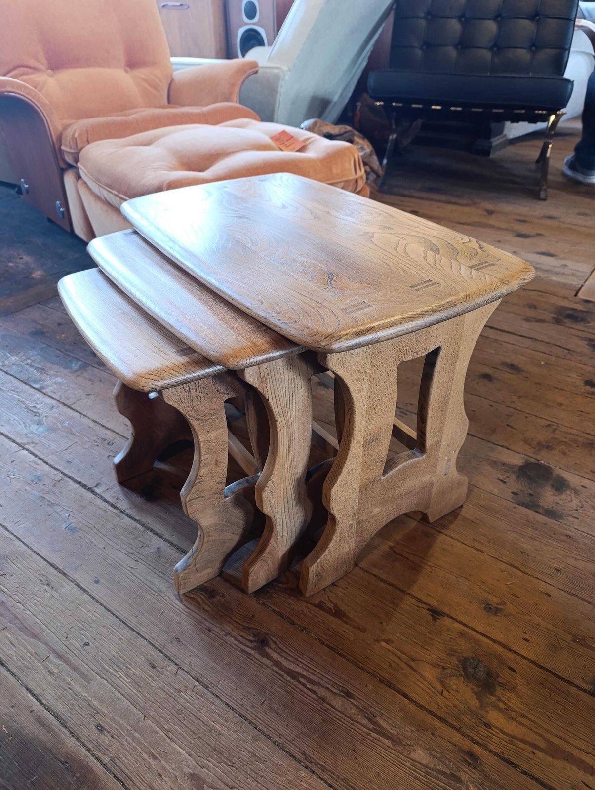 Ercol Blonde Nest Of Three Tables | Mid Century Elm & Beech