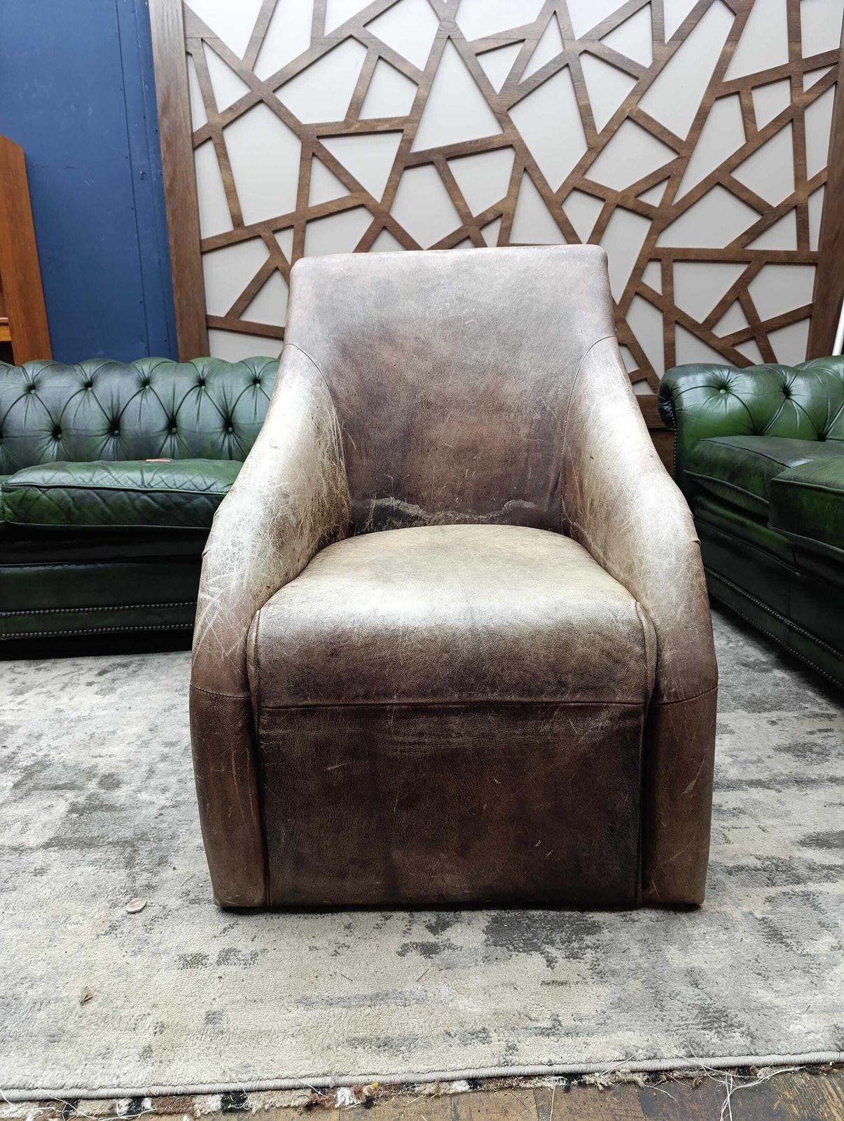 Brutalist Style Leather Lounge Chair | Sculptural Mid Century Form