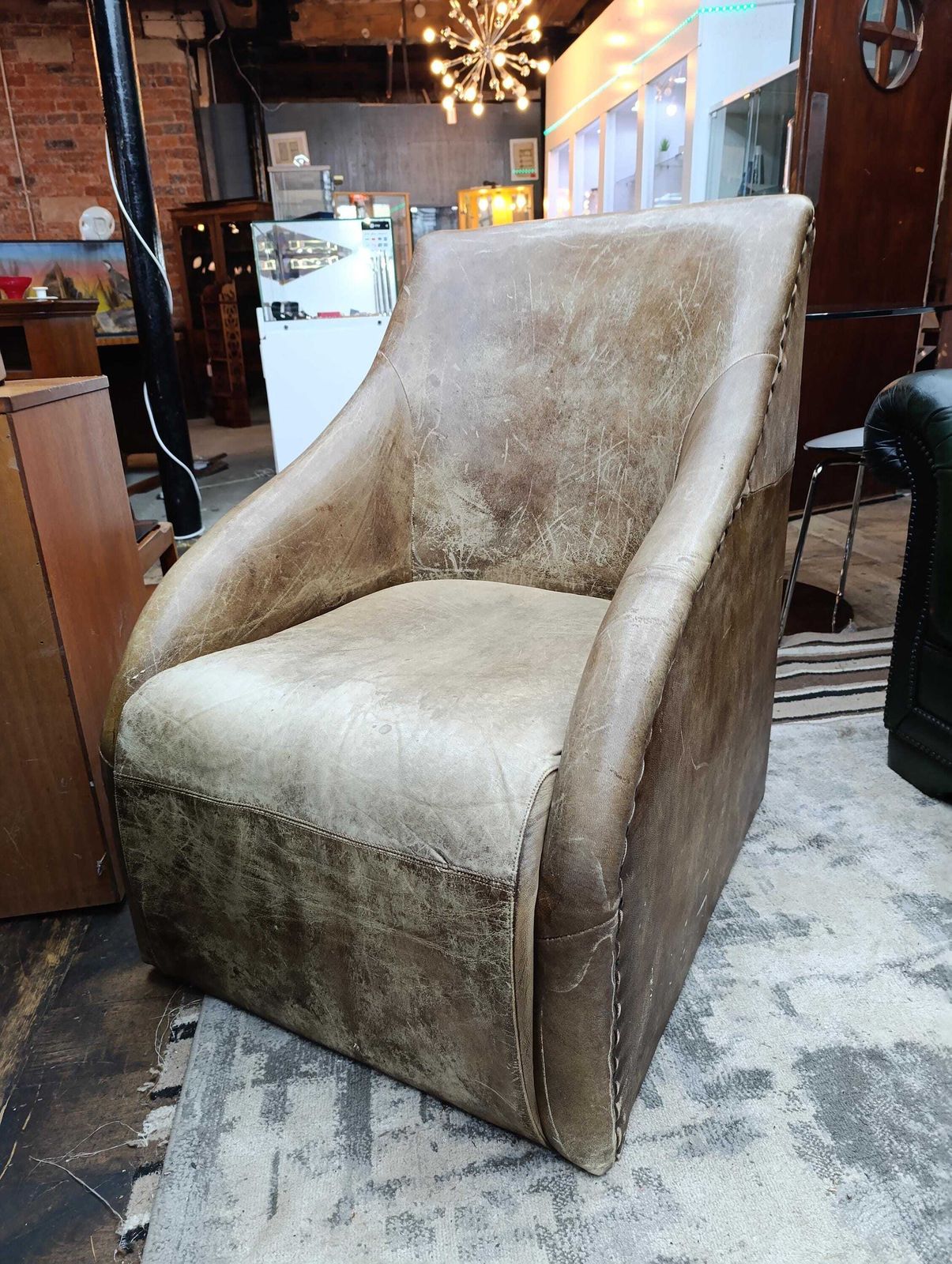Brutalist Style Leather Lounge Chair | Sculptural Mid Century Form photo 555.0