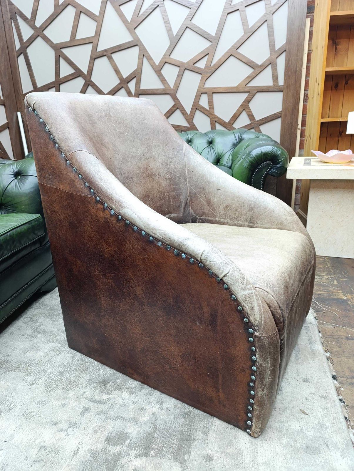 Furniture Brutalist Style Leather Lounge Chair | Sculptural Mid Century Form photo