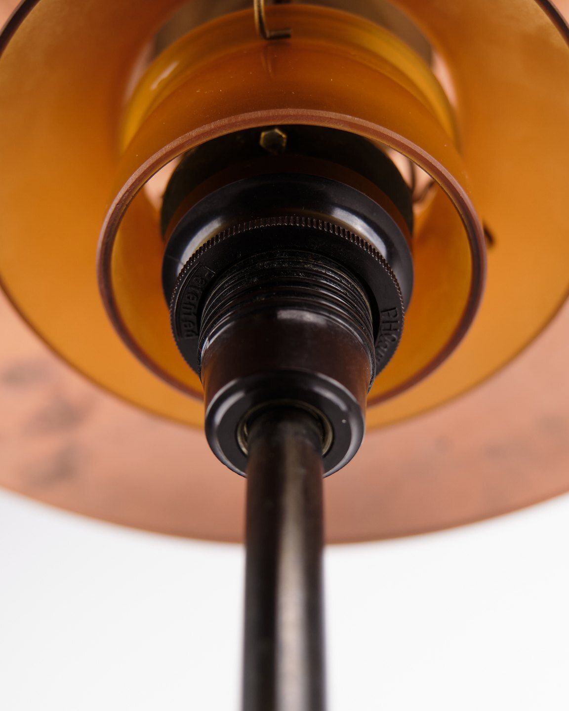 Poul Henningsen Table Lamp Model Ph 3.5/2 In Copper With Amber Shades And Base In Burnished Brass, Louis Poulsen 1930s photo vintage