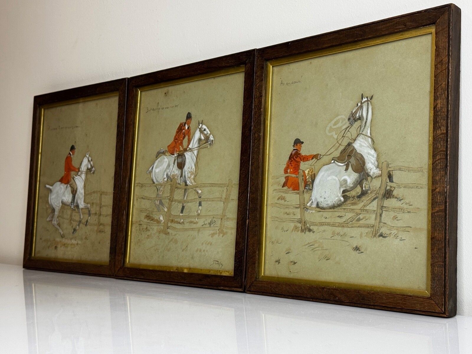 Set 3 Historic English Hunting Paintings By Charles Johnson Payne Snaffles photo vinterior