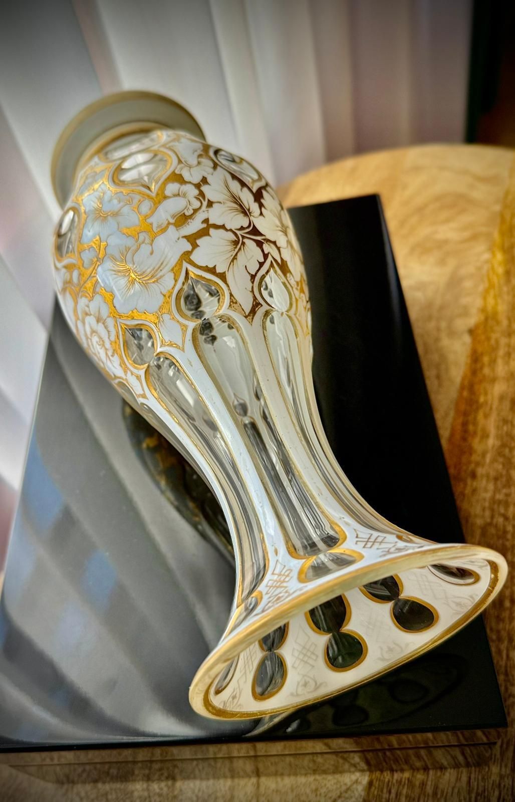 Antique Bohemian White Overlay Glass Vase, 19th Century photo Home Decor