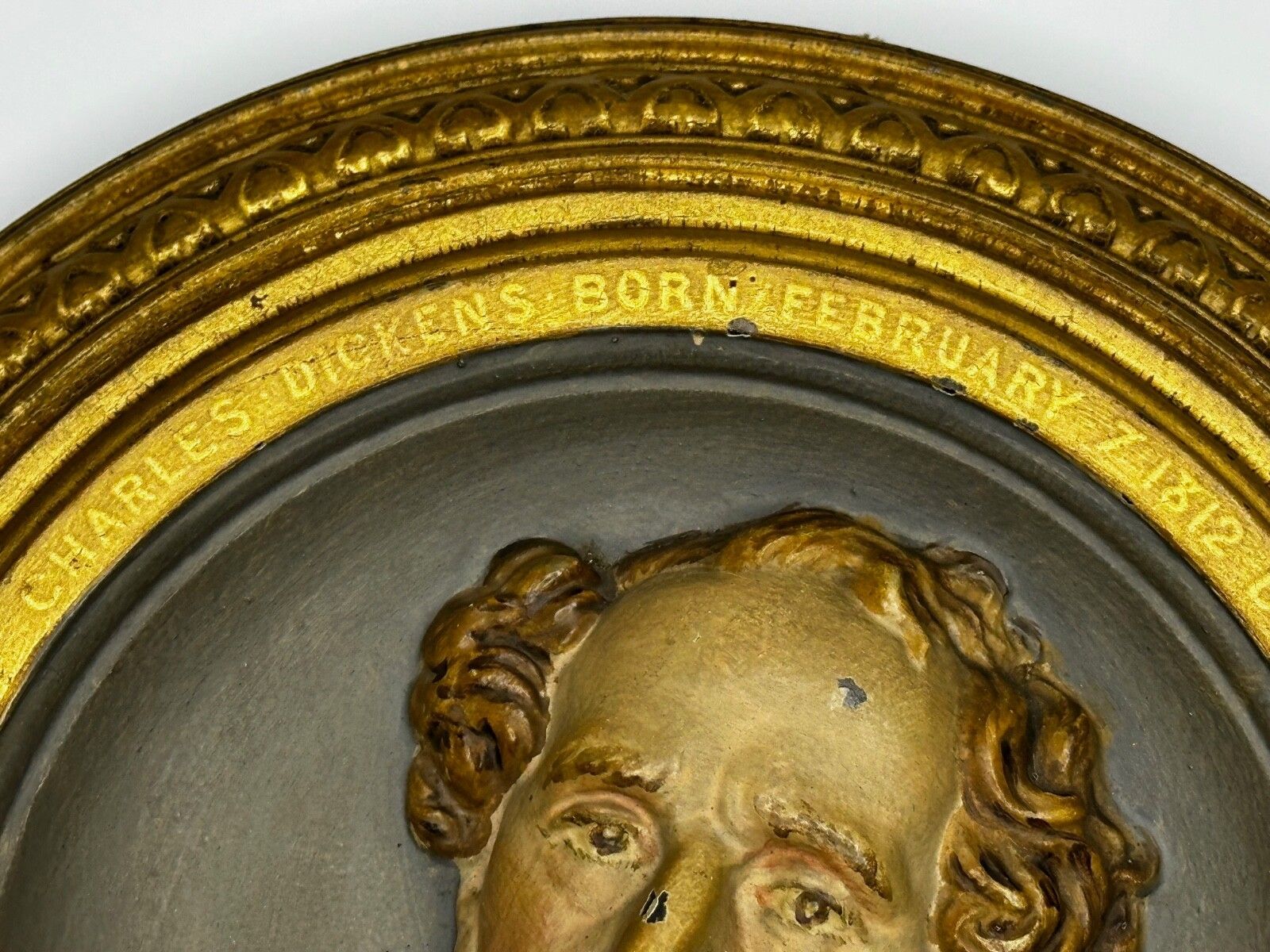 photo furniture Victorian Gilt Bronze In Low Relief Charles Dickens Portrait Wall Sculpture