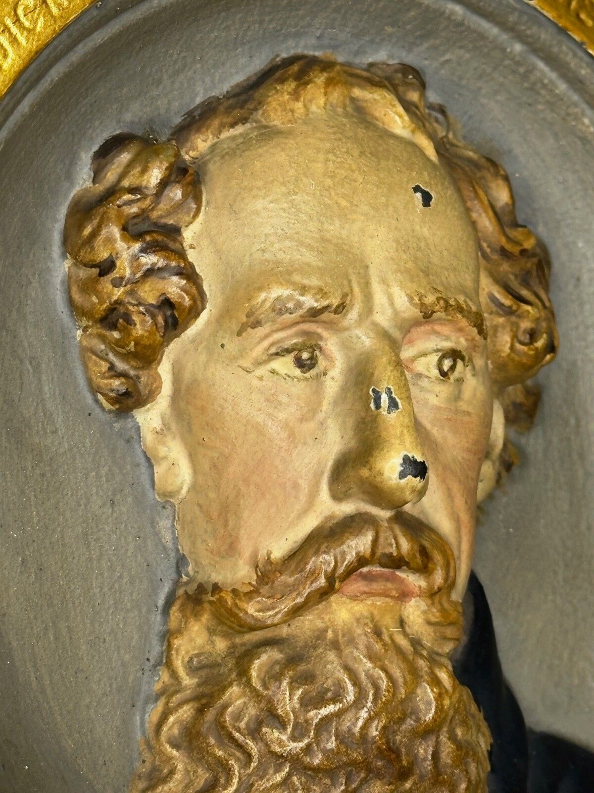 photo buy Victorian Gilt Bronze In Low Relief Charles Dickens Portrait Wall Sculpture