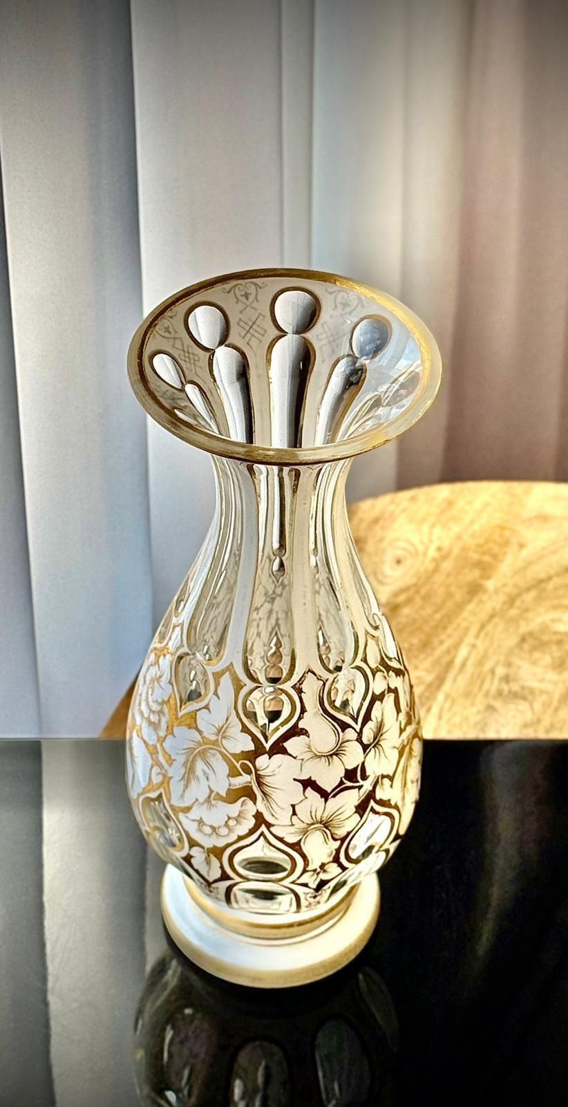 Home Decor Antique Bohemian White Overlay Glass Vase, 19th Century photo
