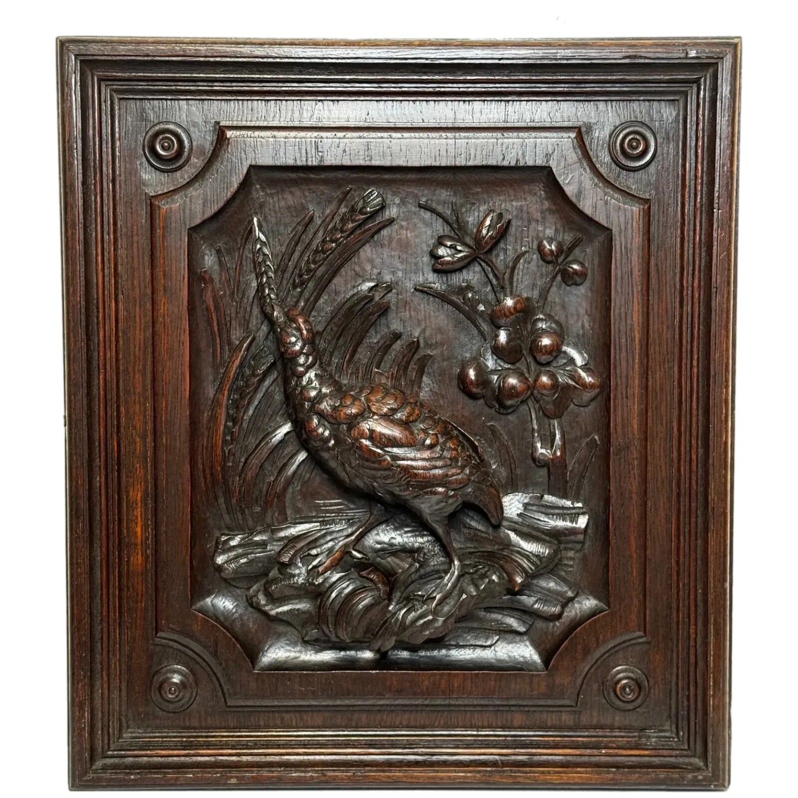 🏛️ Exceptional Victorian Carved Hunting Panel Pugin Design Grouse In Wetlands
