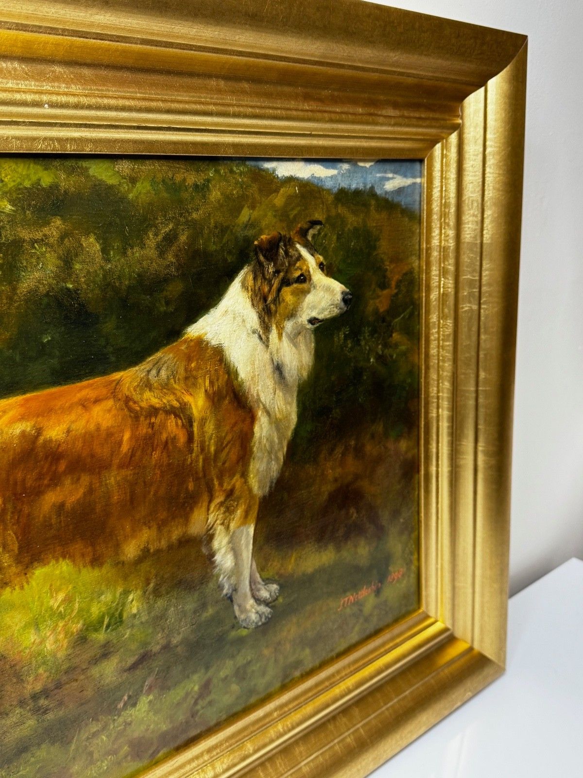 photo vintage Large Victorian Oil Portrait Rough Collie Signed By John Trivett Nettleship