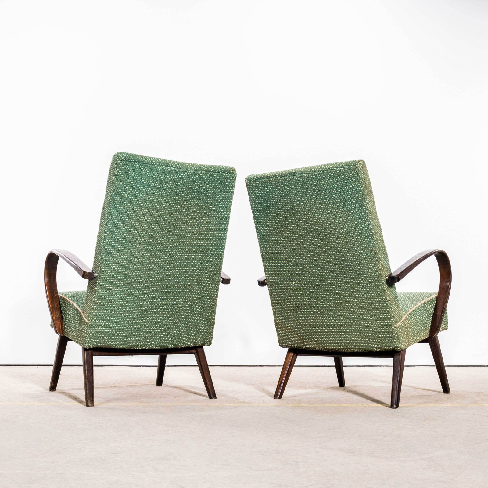 photo furniture 1950’s Jaroslav šmídek Original Sprung Seat Armchairs In Geometric Jacquard Fabric