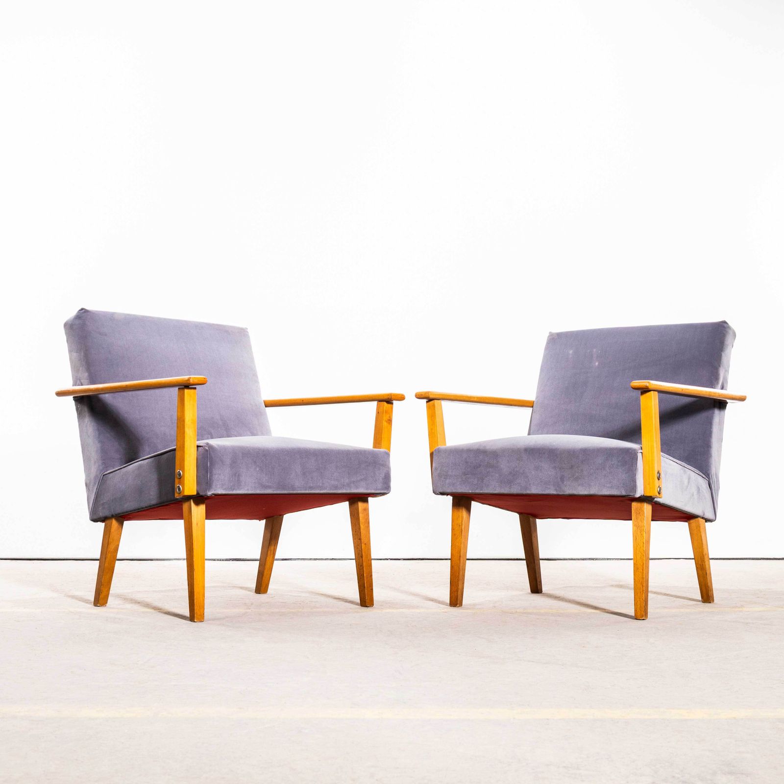 1950’s Mid Century Upholstered Grey Armchairs With Straight Arms photo Furniture