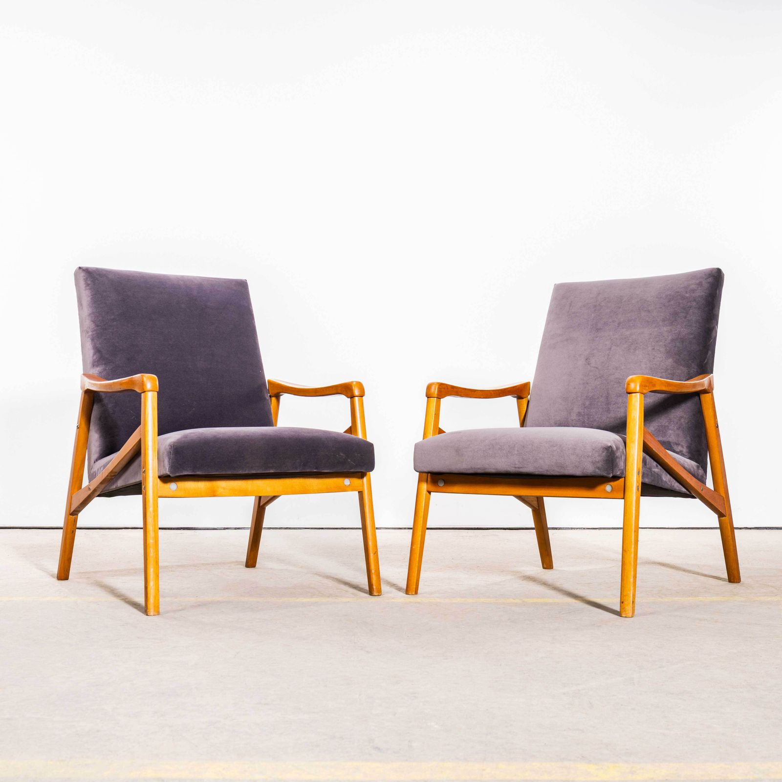1950's Jaroslav Smidek Original Re Upholstered Armchairs   Grey Cotton Velvet With Light Frame photo Furniture
