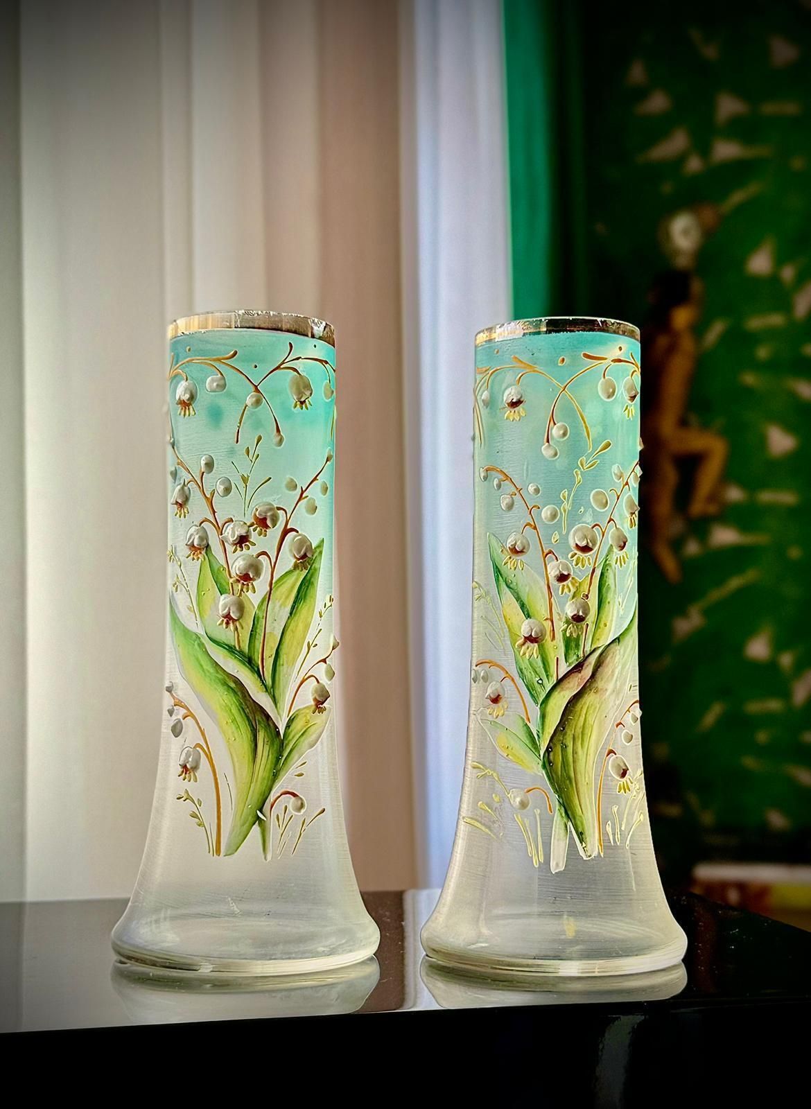 285.0 Pair Of Art Nouveau Satin Glass Vases, Attributed To Legras photo