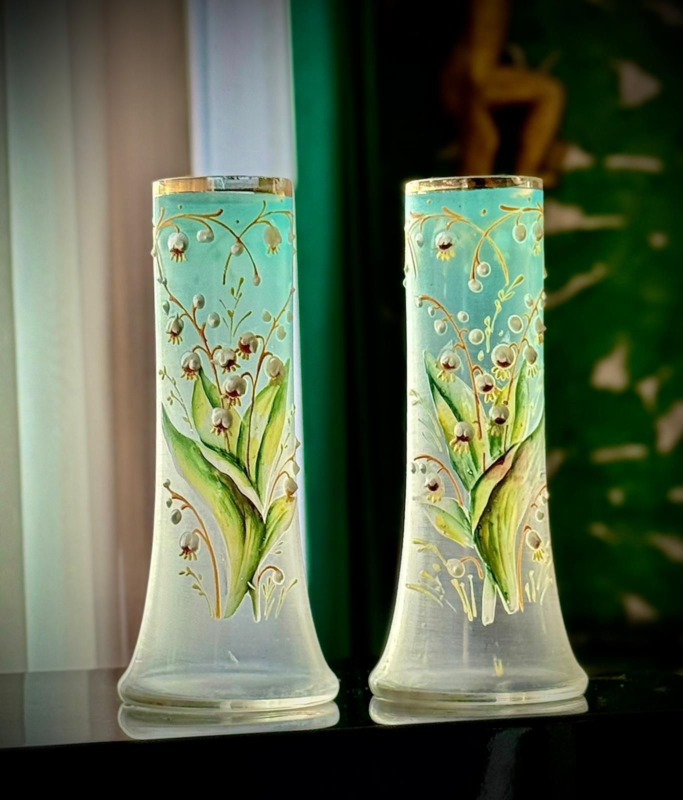 photo vinterior Pair Of Art Nouveau Satin Glass Vases, Attributed To Legras