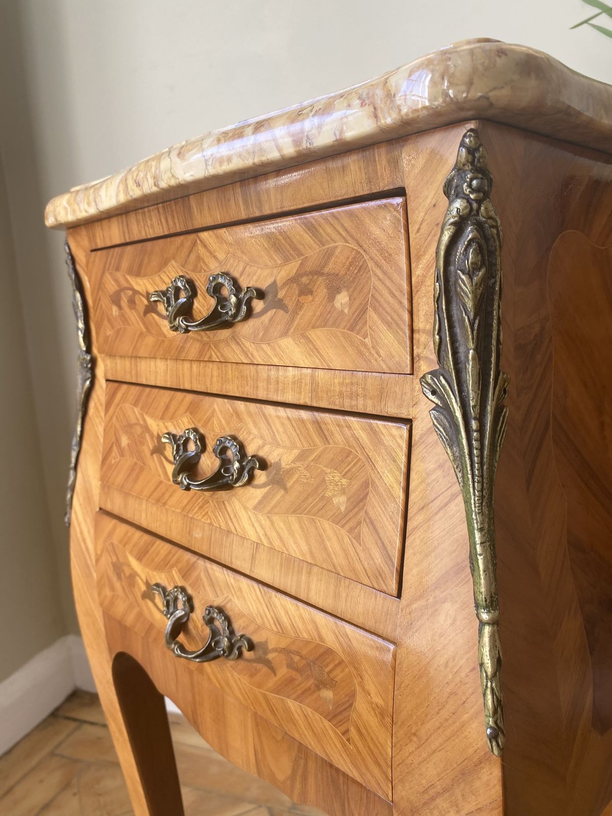 photo buy Pair Of French Louis XVI Bedside Tables With Marble Tops