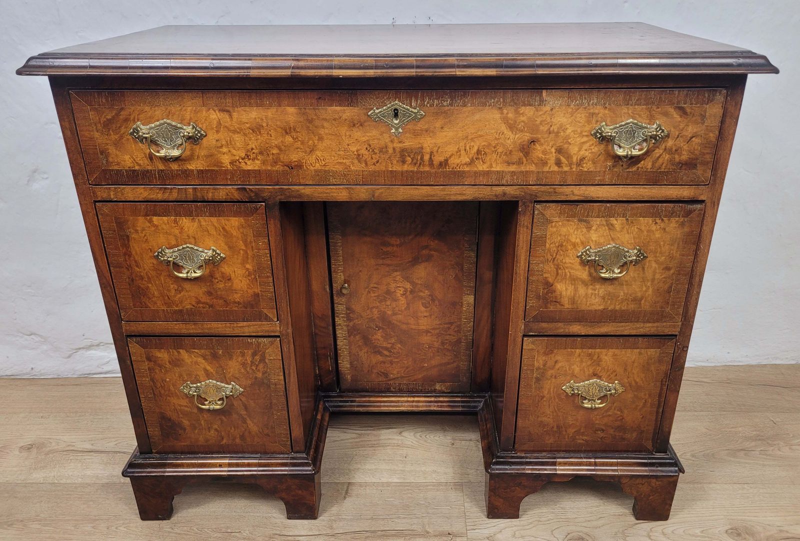 photo for sale Walnut Writing Desk 18th Century Style Knee Hole Drawers