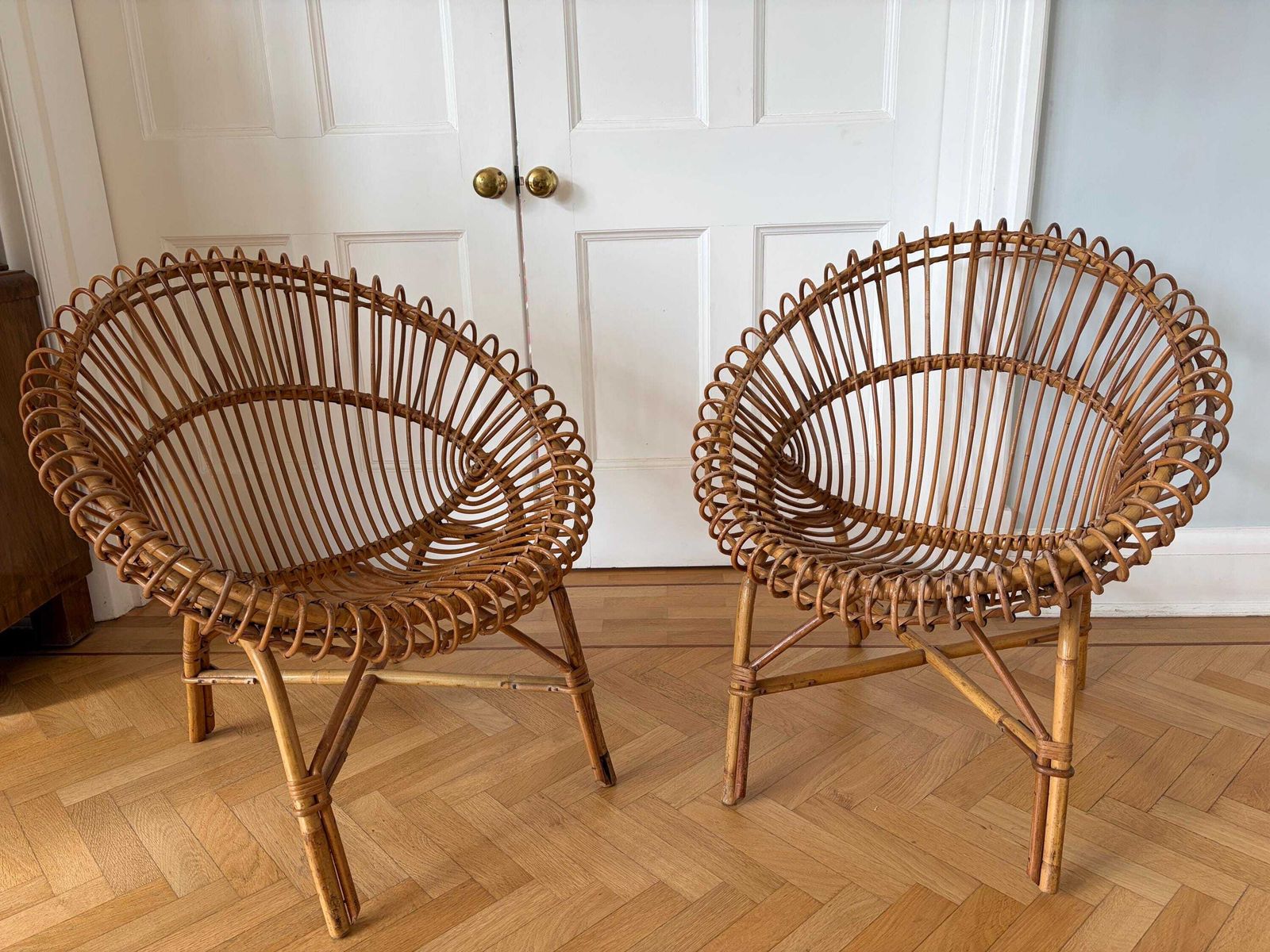 Franco Albini Pair Rattan Hoop Chairs 1950s Italian