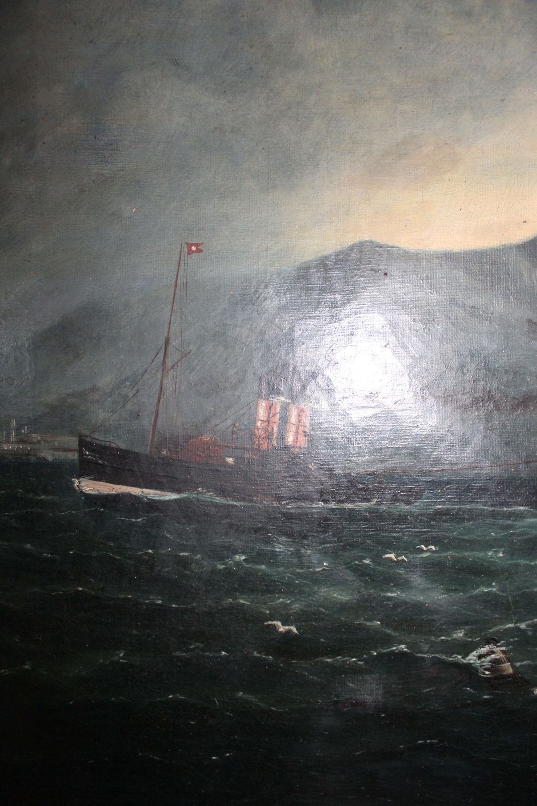 Early 20th Century Marine Oil Painting Of A Sailing Ship Off Gibraltar photo 1150.0